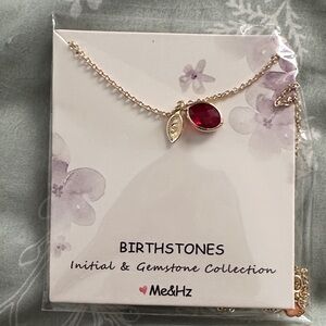 Gold Initial S Necklace with January Gemstone